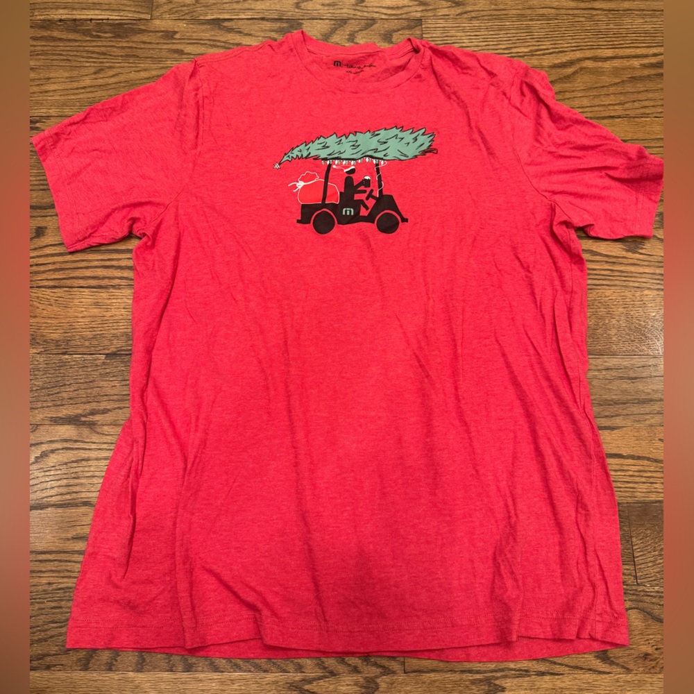 TravisMathew Red Graphic Christmas Golf Cart T-Shirt, XXL